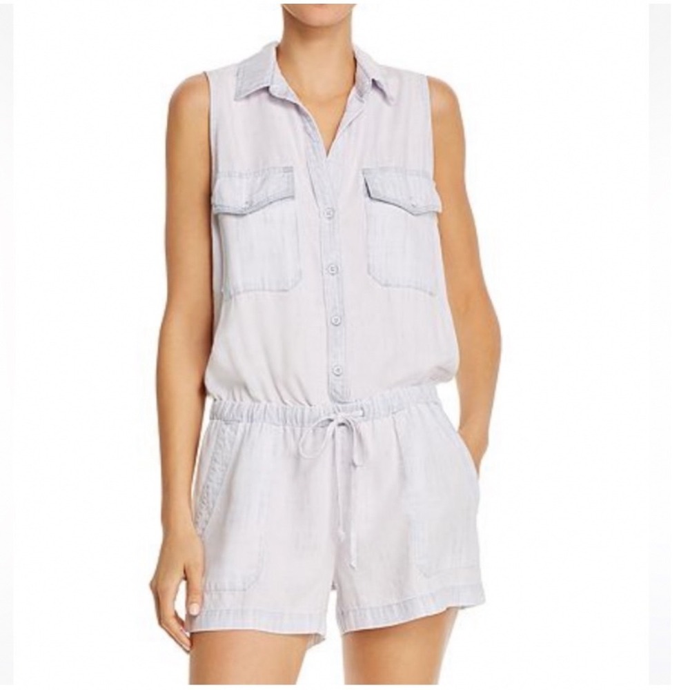 Bella Dahl Womens Blue Tencel Sleeveless Button Front Romper Small